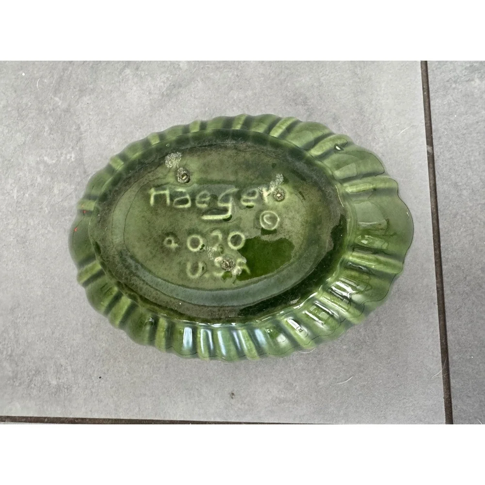 Vintage Haeger Pottery Green Ribbed Oval Planter Bowl 4020 USA Made Ceramic